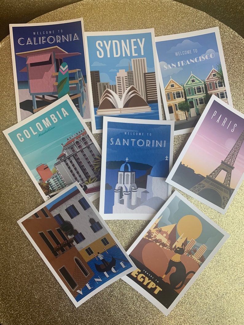 Pack of 32 travel themed postcards great for weddings guest book advice cards table names, post crossing postcards of kindness snail mail image 3