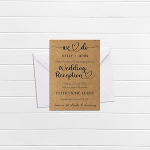 We do - kraft brown or white A6 Personalised Wedding ceremony / evening reception invitations / invites including envelopes - rustic heart