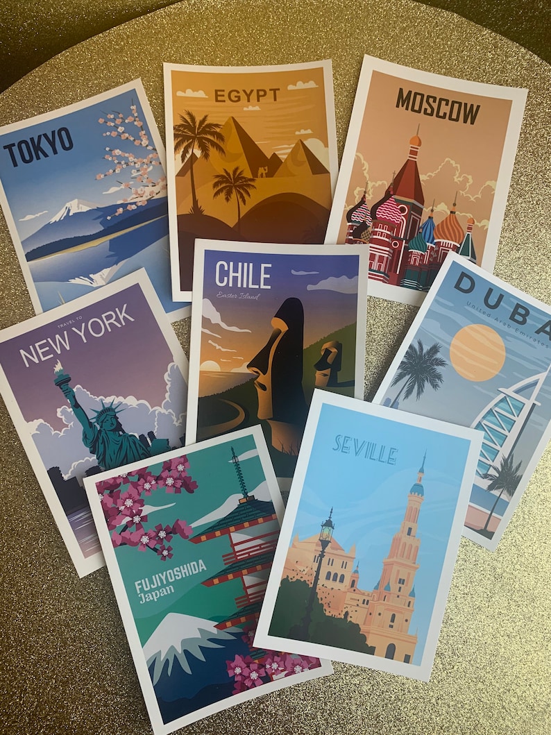 Pack of 32 travel themed postcards great for weddings guest book advice cards table names, post crossing postcards of kindness snail mail image 6