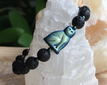 Blue Cat & Black Lava Aromatherapy Bracelet, Cat Bracelet, Aromatherapy Jewelry, Cat Lover Gift, Black Cat Bracelet, Arcturus Creations