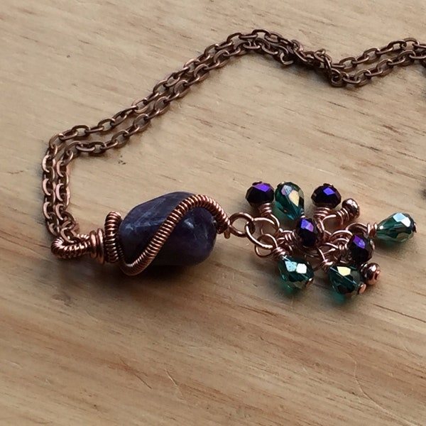 Amethyst Wire Wrapped Pendant, Amethyst pendant, Purple, Boho, Wirewrap Gemstone, Copper, OOAK, Handmade, Gift for Her, Arcturus Creations