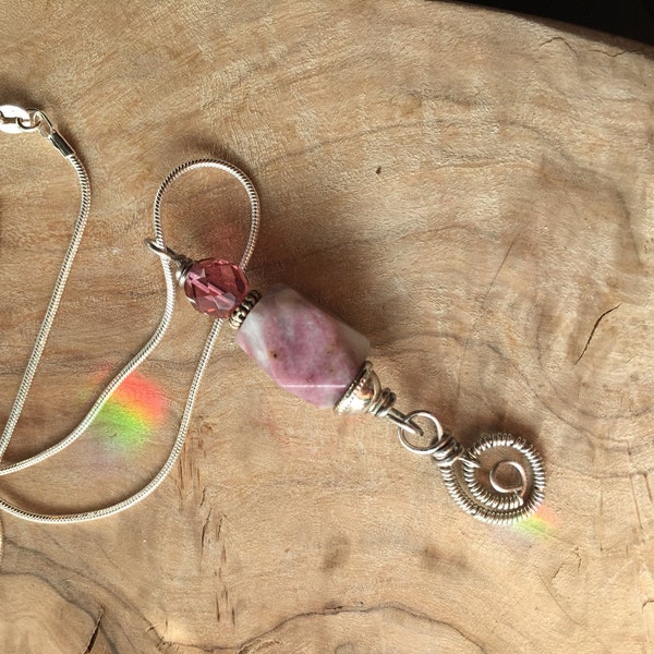 Lepidolite Pendant on Sterling Silver Snake Chain - Pink Lavender Gray Gemstone -  Boho Pendant, handmade, gift for her, Arcturus Creations