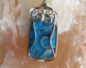 Silver Wire Wrap & Turquoise Agate Necklace, Aqua Gemstone Necklace, Handmade Necklace, Sundance Style, Gift for Her, Arcturus Creations