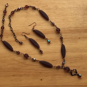 Purple Necklace, Purple Jewelry, Rustic, Nature Inspired, OOAK Handmade, Copper, Czech Glass Boho Necklace Earrings, Arcturus Creations Bild 1