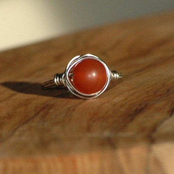 Handmade Carnelian Ring, Wrapped Wire Ring, Sterling Silver, Copper, Stainless Steel Ring, gemstone jewelry gift for her, Arcturus Creations