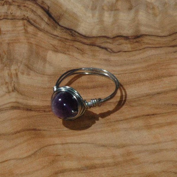 Handmade Amethyst Ring, Wire Wrap Ring, Sterling Silver Ring, Stainless Steel copper healing gemstone ring, gift for her, ArcturusCreations