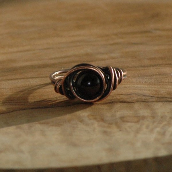 Handmade Garnet & Copper Ring, Wire Wrapped Wire Ring, Garnet Ring, boho rustic gemstone ring, unisex ring, gift for her, Arcturus Creations