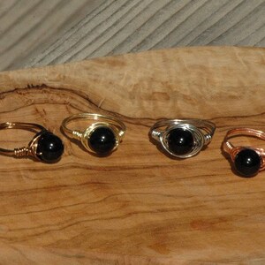 Handmade Onyx Ring, Wire Wrap Ring, Shiny Black Onyx, Sterling Silver Ring, Stainless Steel, copper gemstone ring, Unisex, ArcturusCreations