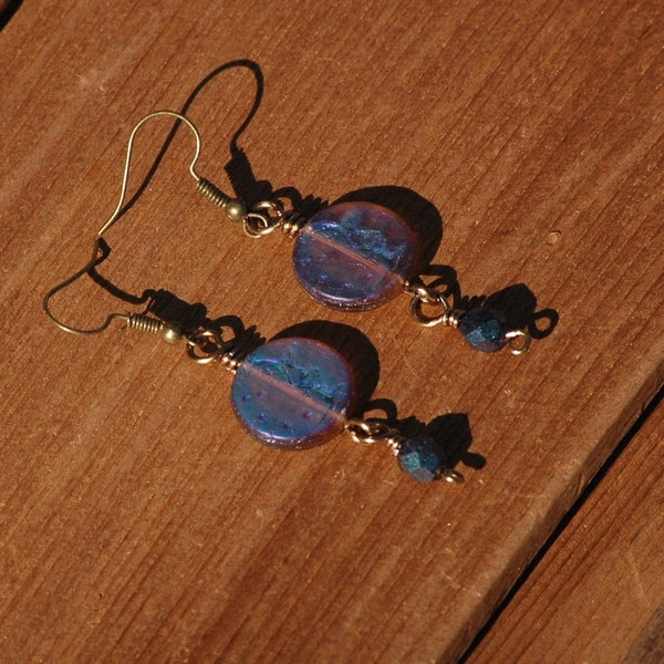 Indigo Moon Earrings, Moon Earrings, Boho OOAK Earrings, Gypsy Earrings, Blue handmade jewelry earrings, gift for her, arcturuscreations