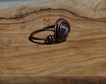 Handmade Amethyst & Copper Ring, Wire Wrapped Ring, Amethyst Ring, boho rustic gemstone ring, unisex ring, gift for her, Arcturus Creations