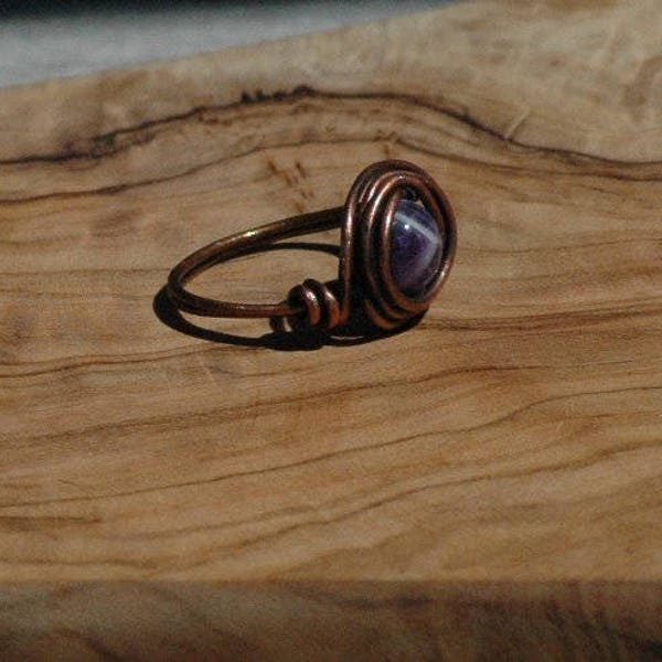 Handmade Amethyst & Copper Ring, Wire Wrapped Ring, Amethyst Ring, boho rustic gemstone ring, unisex ring, gift for her, Arcturus Creations