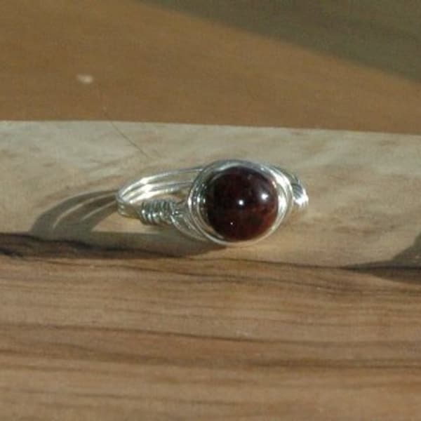 Handmade Garnet Ring, Wrapped Wire Ring, Sterling Silver Ring, Stainless Steel copper healing gemstone ring, gift for her, ArcturusCreations