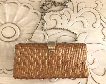 Rodo Italy Gold Metal Clutch Purse, Converts to Shoulder Bag W
