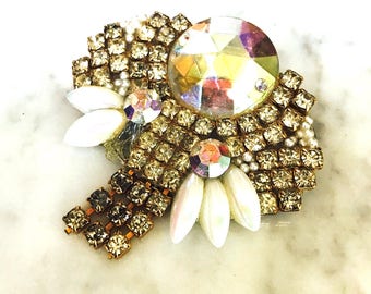 Broche Fantaisie Vintage à Strass - Occasion, Bon état Général, Petit Prix