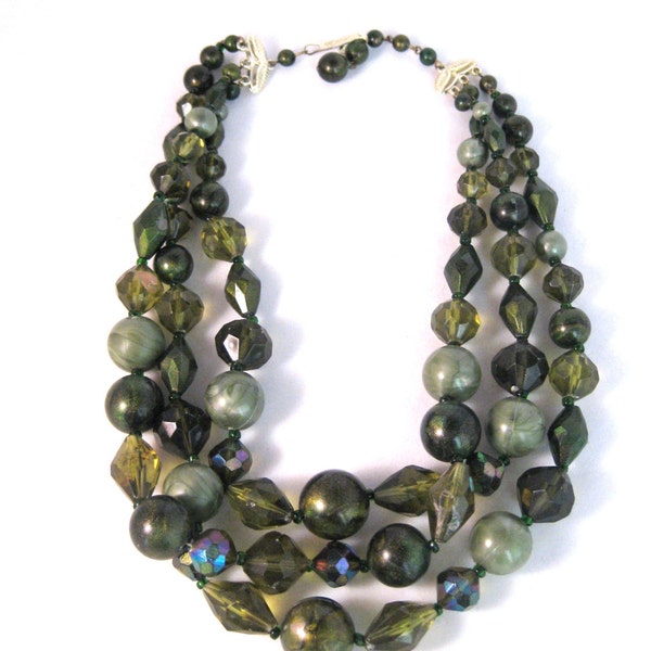 Vintage verde Multi Strand collar hecho en Alemania
