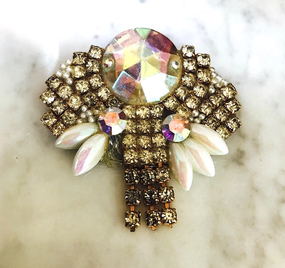 Broche Fantaisie Vintage à Strass - Occasion En Bon état Général