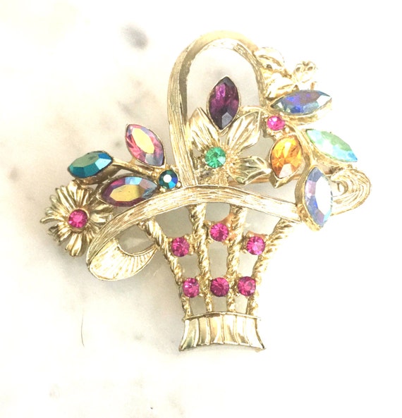 Vintage 11 W. 30 ST. INC. Multi Colored Stone Basket Brooch