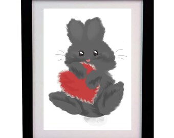 Fuzzy Love Bunny INSTANT Digital Download Art