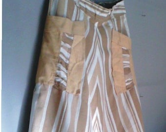 70s hippie skirt. S size. Vintage deadstock. Brown/ white striped A line skirt with two front pockets, fully lined. In perfect condition.