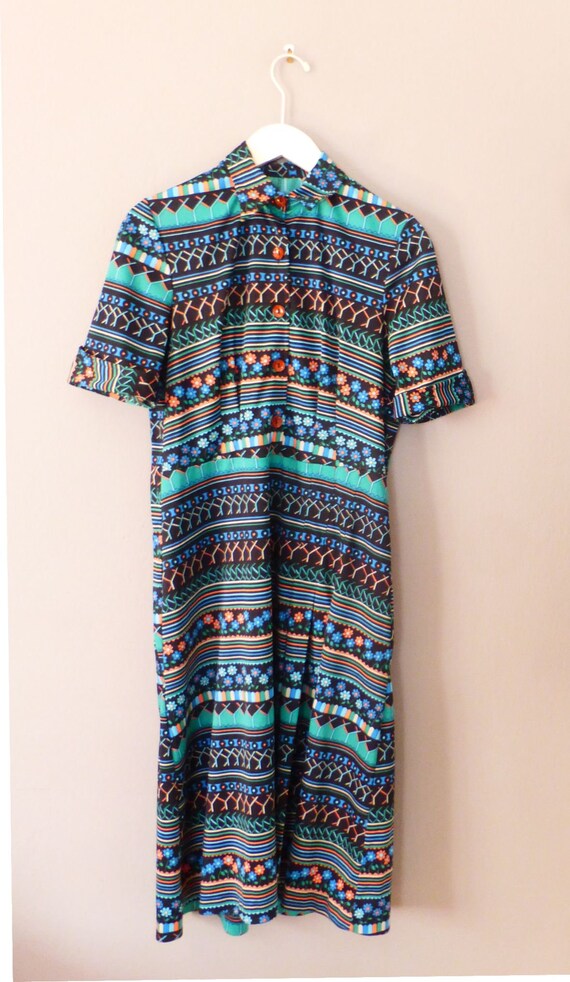 70s shirt dress. L size. Polyester multicolour su… - image 5