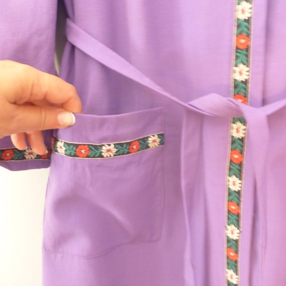 70s hippie belted dress. XL size. Purple 100% woo… - image 1