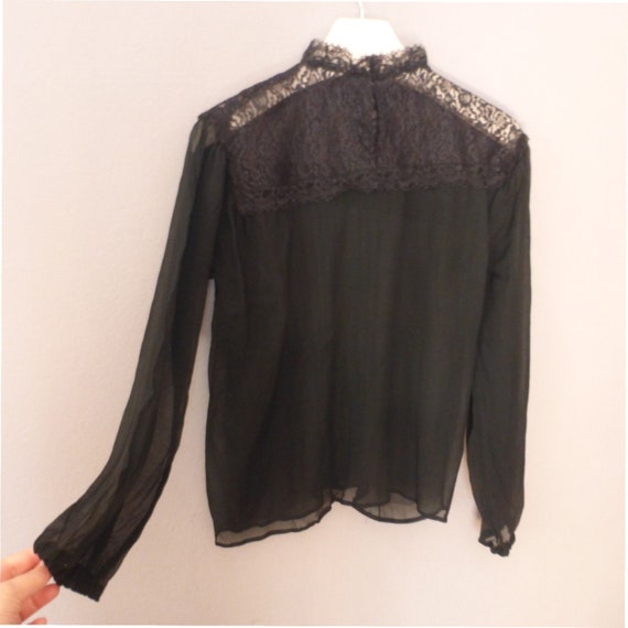 50s silk blouse. M size. Black transparent sexy l… - image 8