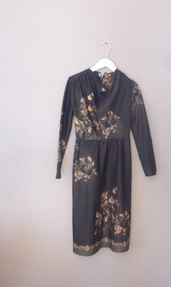 70s widow dress. XS size. Black polyester autumn … - image 5