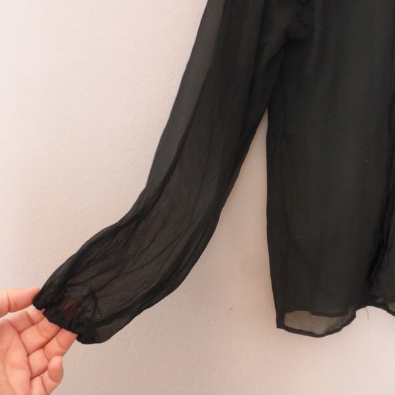 50s silk blouse. M size. Black transparent sexy l… - image 6