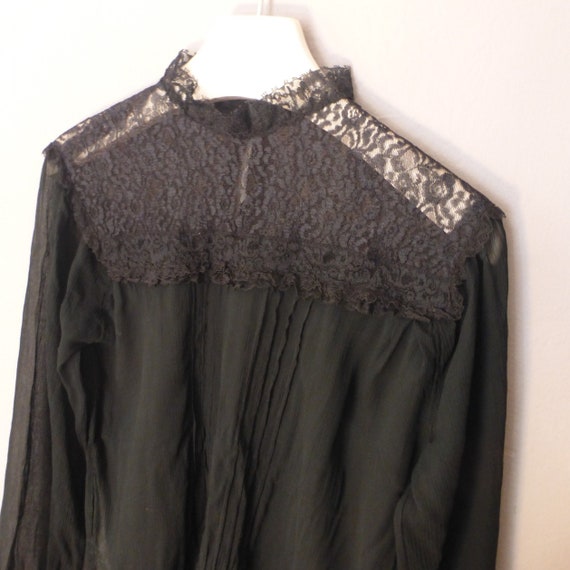 50s silk blouse. M size. Black transparent sexy l… - image 5