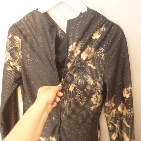 70s widow dress. XS size. Black polyester autumn … - image 6