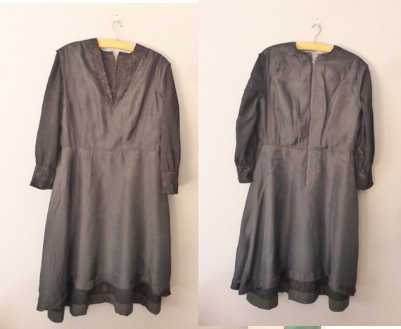 70s boho dress. L size. Wool/ polyester black win… - image 6
