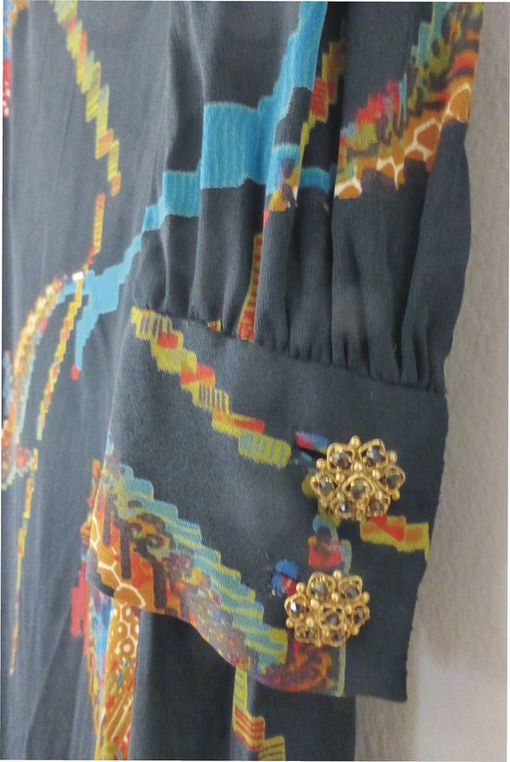 70s boho dress. S size. Elegant multicolor polyes… - image 2