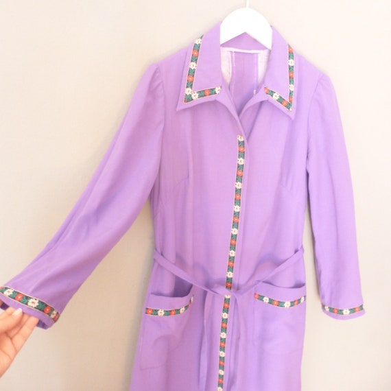 70s hippie belted dress. XL size. Purple 100% woo… - image 2