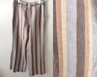 90s Façonnable pants. M size. Linen women's boho chic striped multicolor trousers in earth color tones. In a very good vintage condition.