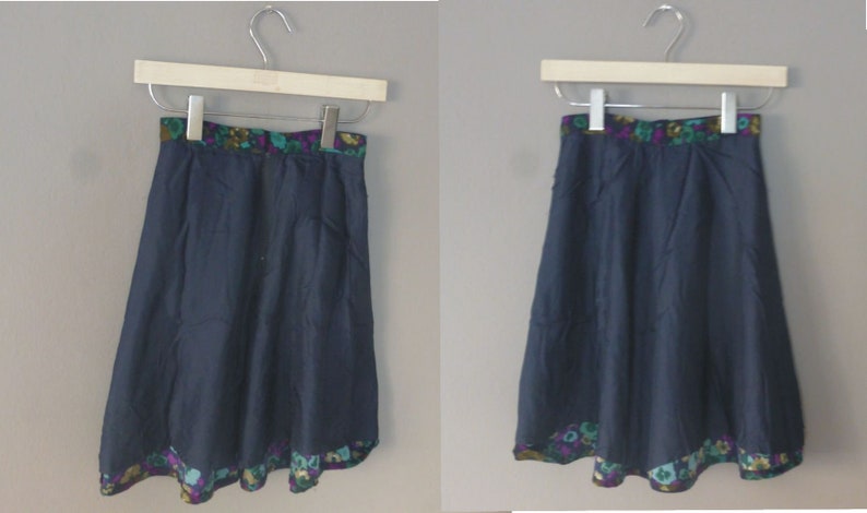 Blue hippie long skirt with multicolor flowers in A line fully lined 70s girl/'s skirt 8-9 years old In a very good vintage condition.