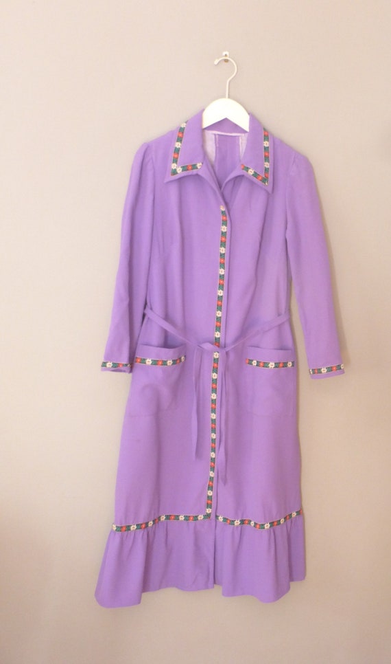 70s hippie belted dress. XL size. Purple 100% woo… - image 4