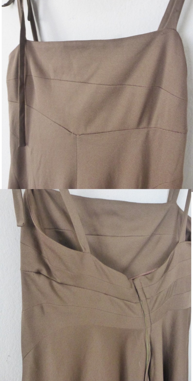 Robe minimaliste des années 90. Taille S. Longue robe d'été marron en polyester, maxi ligne A, bretelles fines réglables. Dans un très bon état vintage. image 2