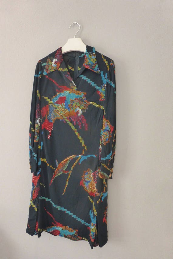 70s boho dress. S size. Elegant multicolor polyes… - image 4