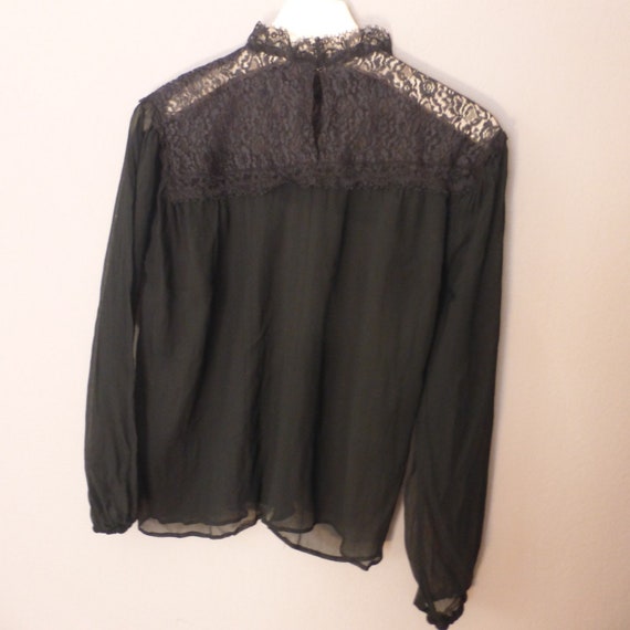 50s silk blouse. M size. Black transparent sexy l… - image 3