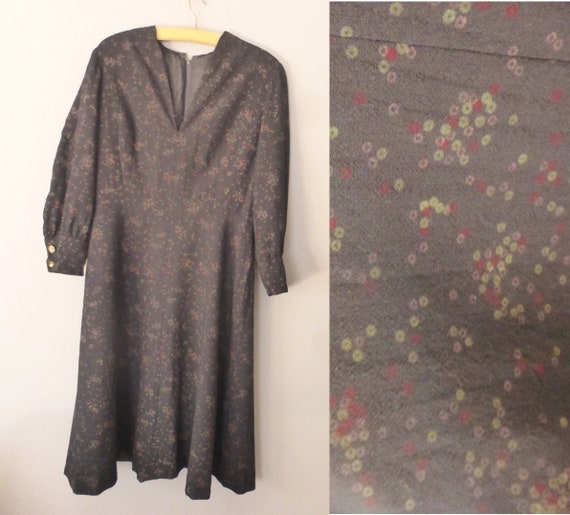 70s boho dress. L size. Wool/ polyester black win… - image 1