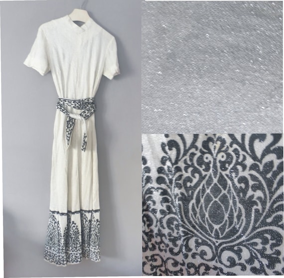 70s Shaheen gown. L size. Silver metallic polyest… - image 1