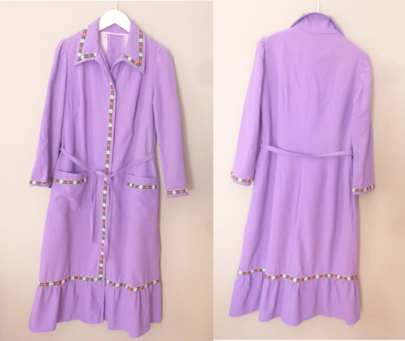 70s hippie belted dress. XL size. Purple 100% woo… - image 3