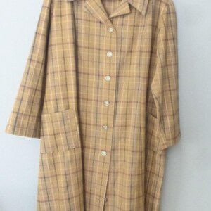 80s oversized outwear. 4XL size. Light brown plaid unisex coat with multicolor lines, two front pockets. In a very good vintage condition. image 1