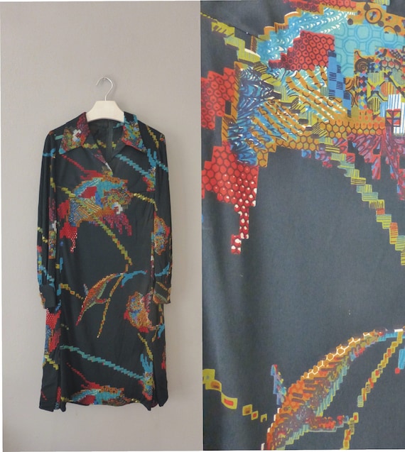 70s boho dress. S size. Elegant multicolor polyes… - image 1