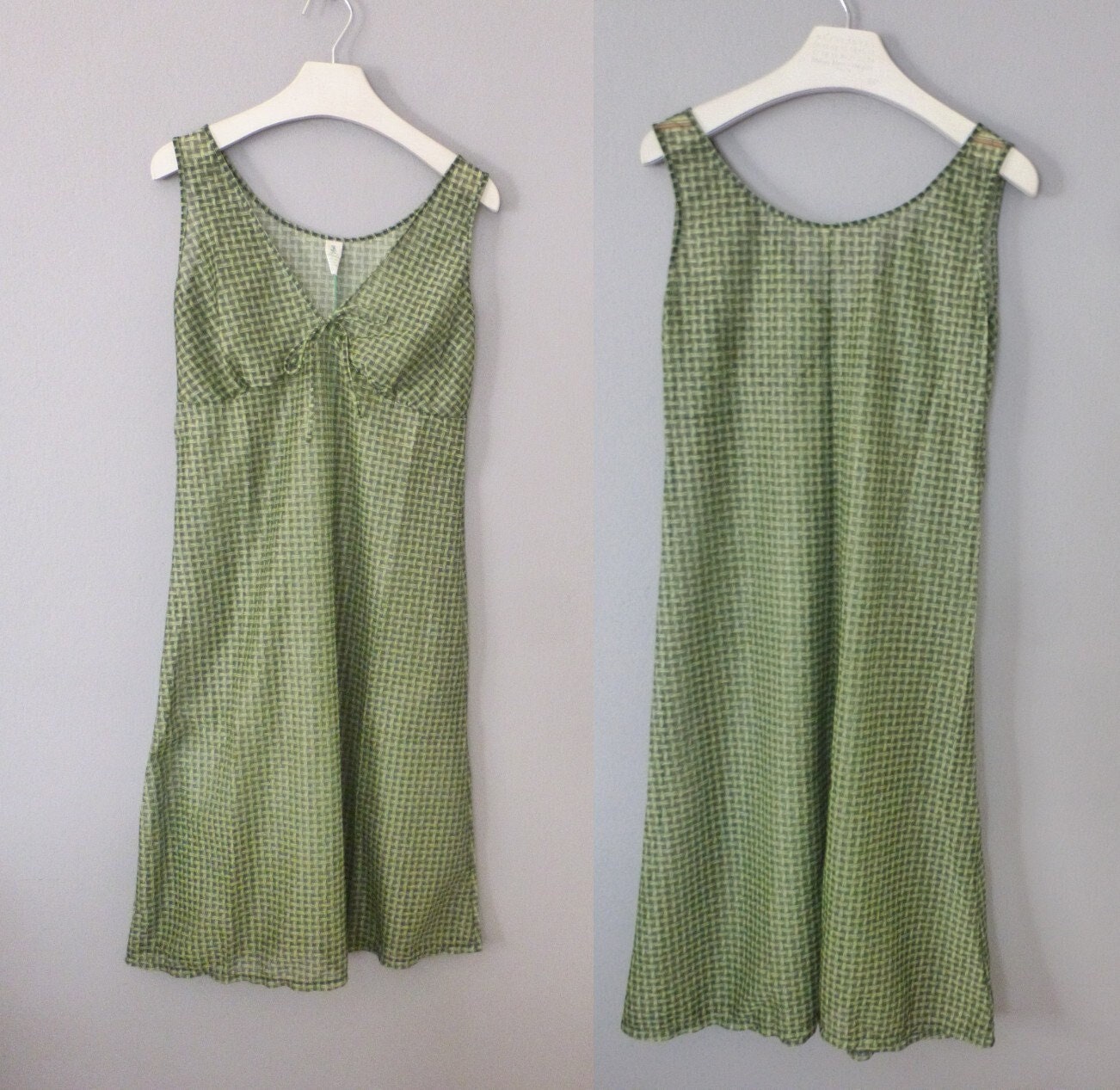green emerald velvet dress Green Vintage Plaid Overall Dress with Black Ribbed Sweater Set, S / Plaid main image 1