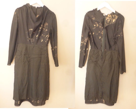 70s widow dress. XS size. Black polyester autumn … - image 4