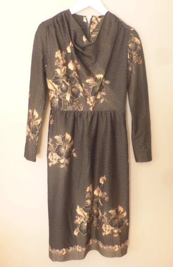 70s widow dress. XS size. Black polyester autumn … - image 7