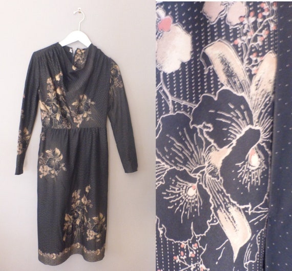 70s widow dress. XS size. Black polyester autumn … - image 2