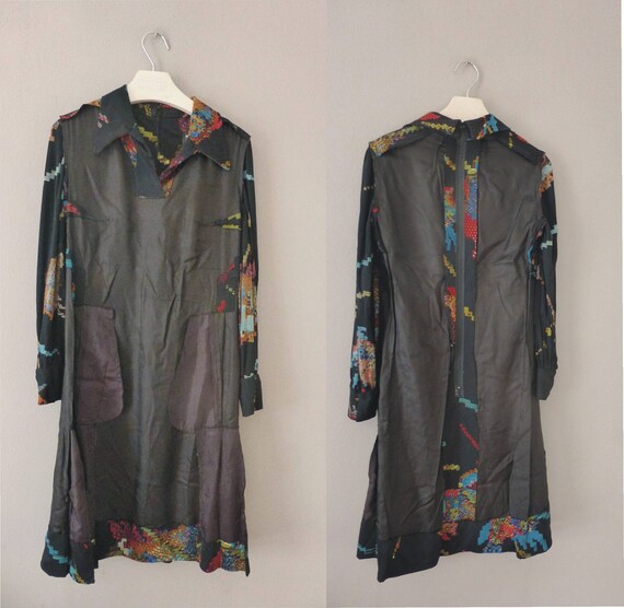 70s boho dress. S size. Elegant multicolor polyes… - image 3