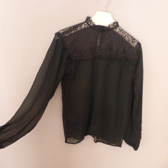 50s silk blouse. M size. Black transparent sexy l… - image 1